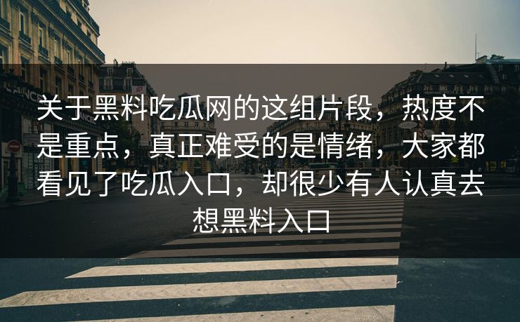 关于黑料吃瓜网的这组片段，热度不是重点，真正难受的是情绪，大家都看见了吃瓜入口，却很少有人认真去想黑料入口