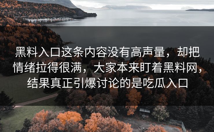 黑料入口这条内容没有高声量，却把情绪拉得很满，大家本来盯着黑料网，结果真正引爆讨论的是吃瓜入口